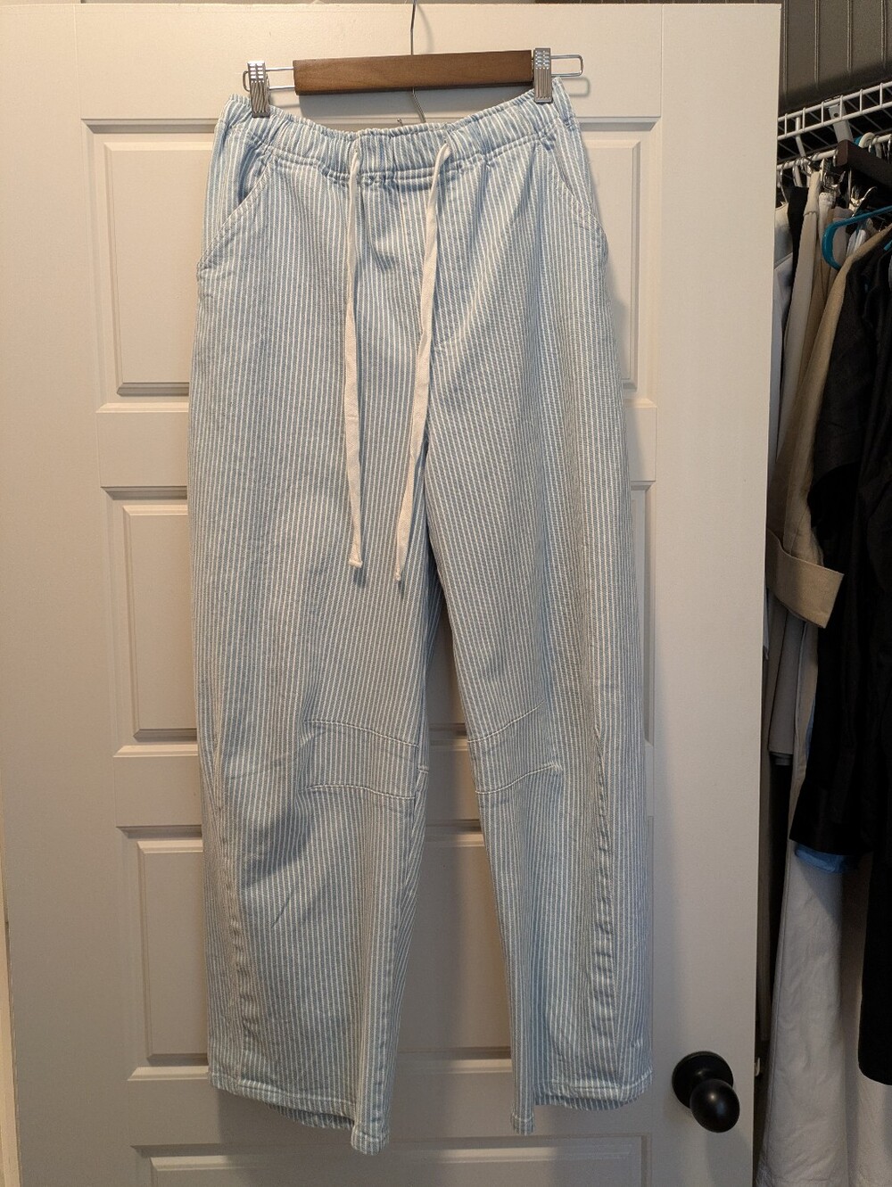 Skies Are Blue Light Blue & White Striped Drawstring Pants NWT